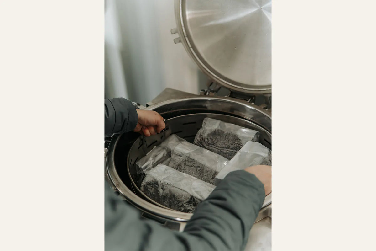 Una bolsa de cultivo se introduce en el autoclave