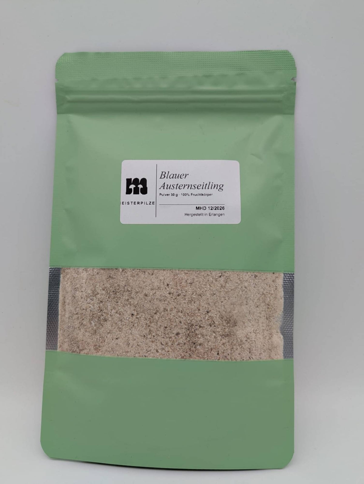 Pulver vom Blauen Austernseitling im grünen Beutel, 30 g, 100 % Fruchtkörper