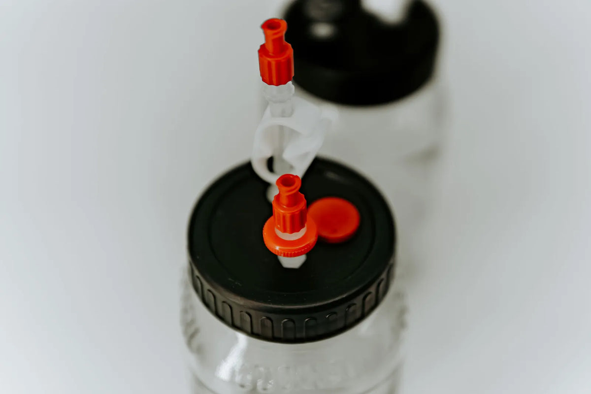 Close-up of the red Luer-Lock port in the lid