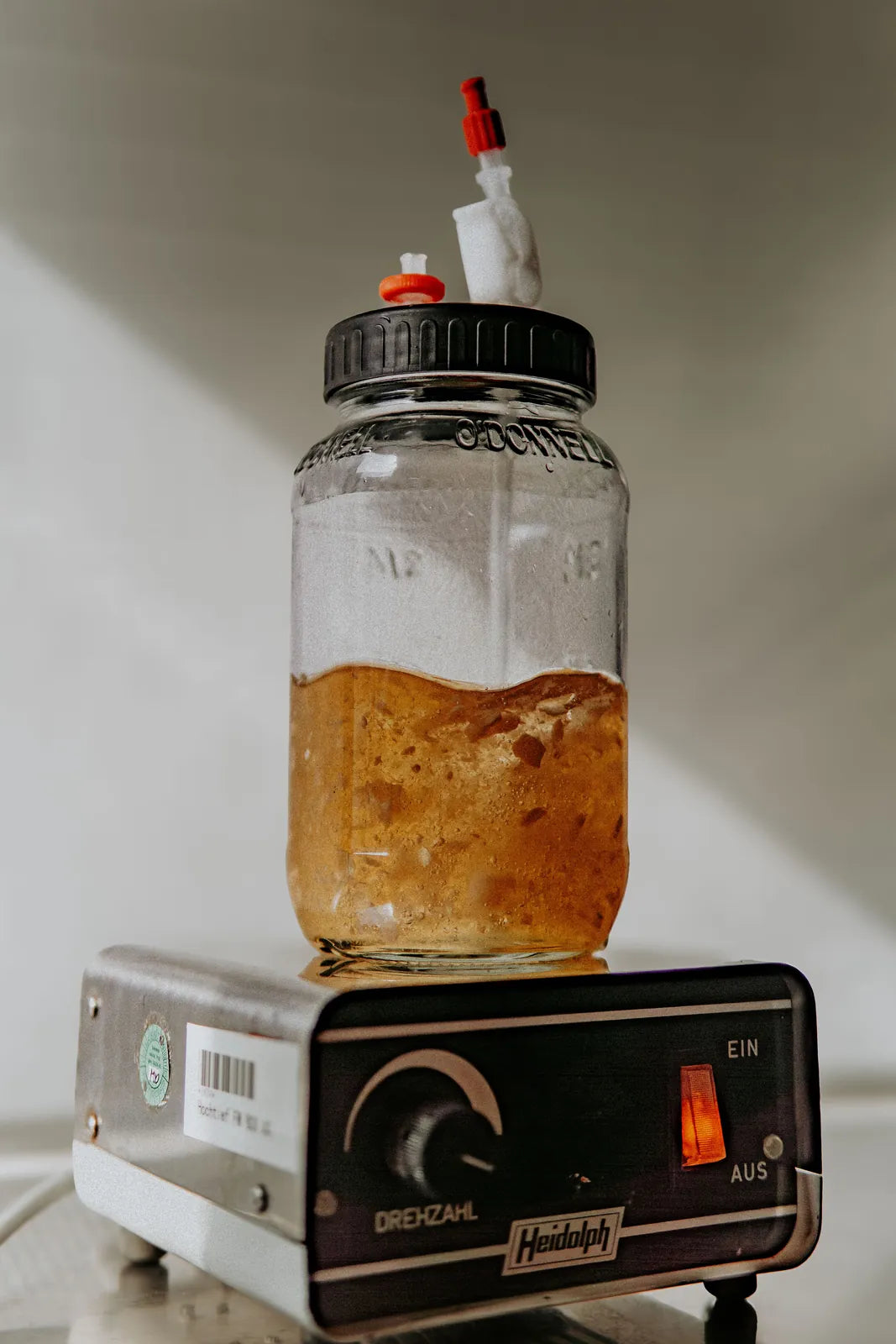 Filled jar on a magnetic stirrer