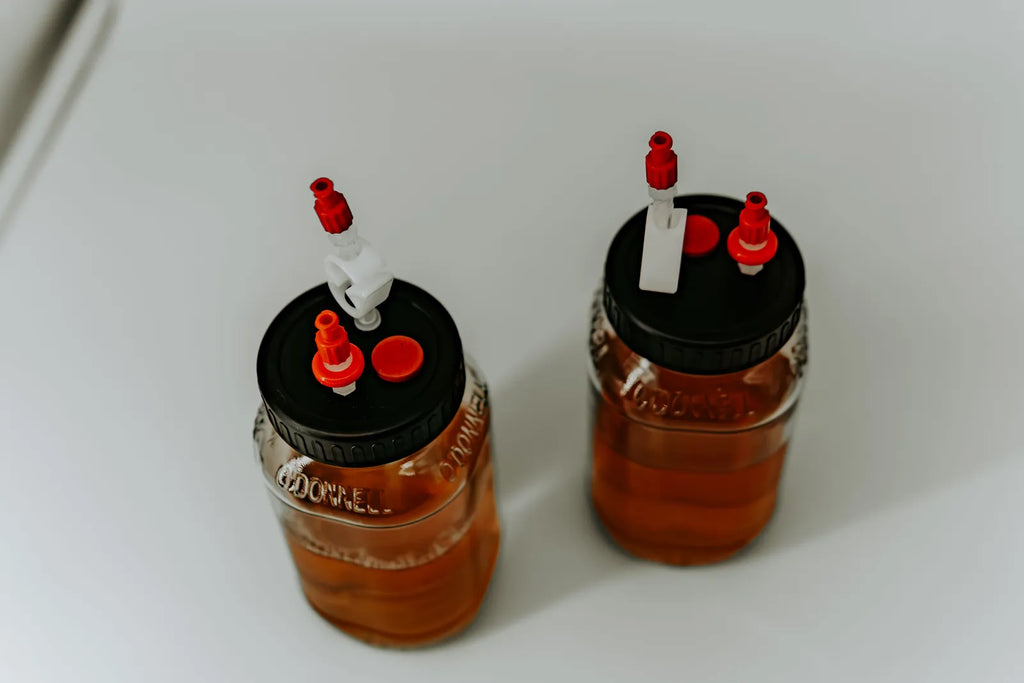 Die beiden Gläser mit rotem Injektionsport von schräg oben