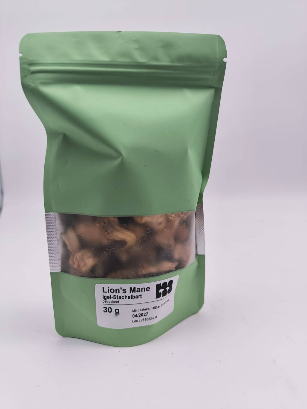 Dried lion's mane in a green stand-up pouch, 30 g
